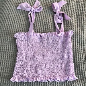 Purple tie sleeve crop top